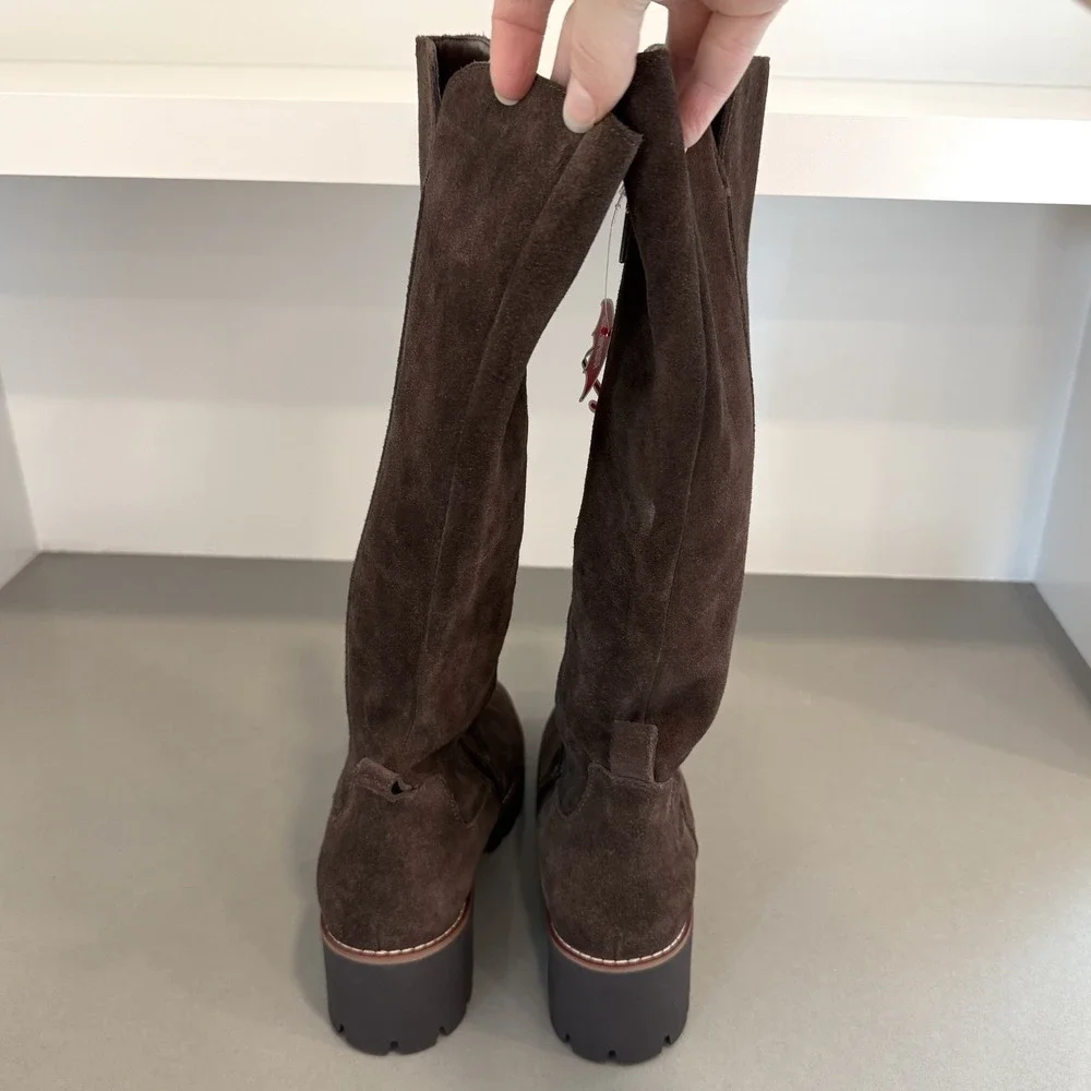 Blondo Deon Waterproof Boots Womens 9 Chocolate Brown Cow Suede Knee High Chunky